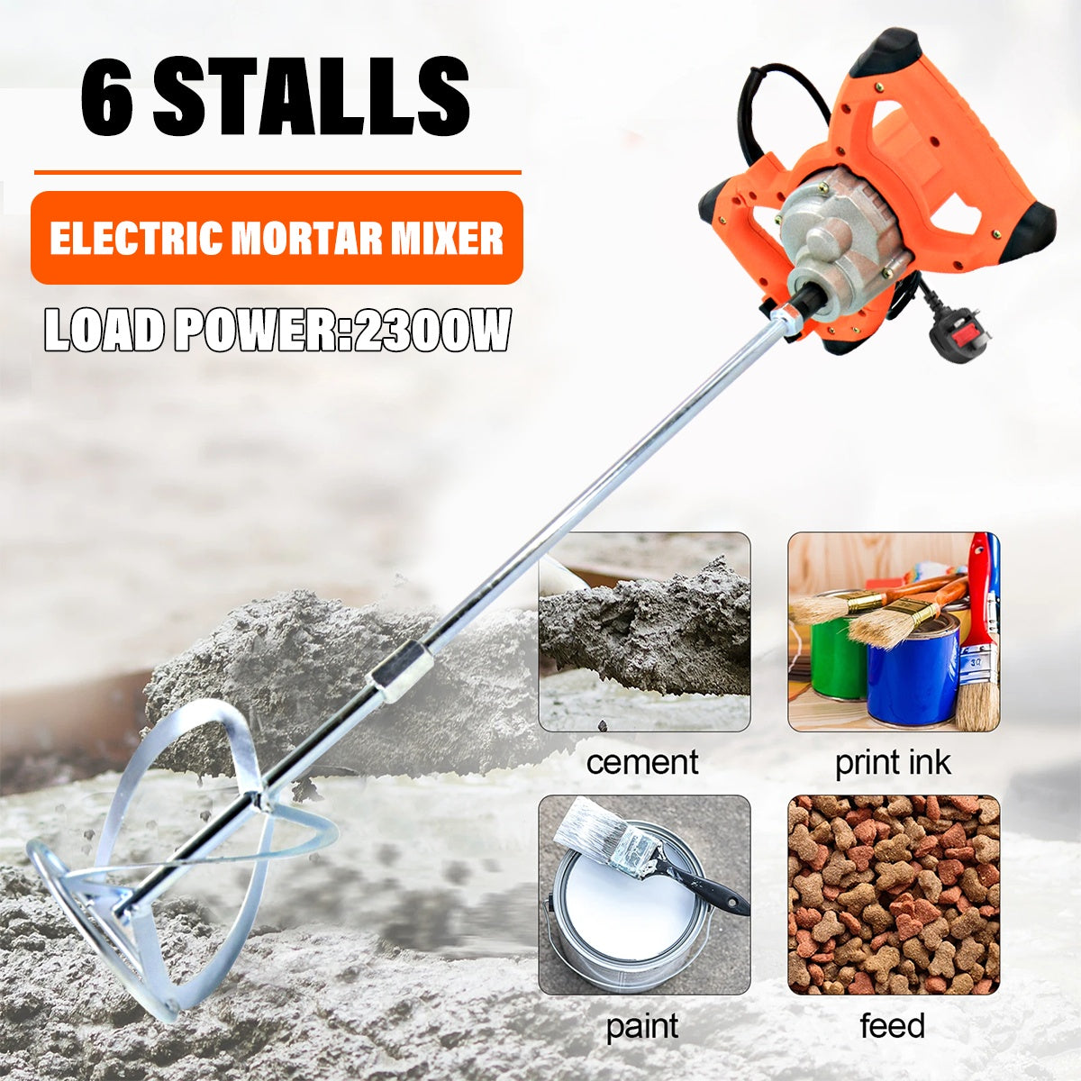 2100W Electric Cement Mixer 6 Speeds Plaster Paddle Mixer Mortar Paint Stirrer