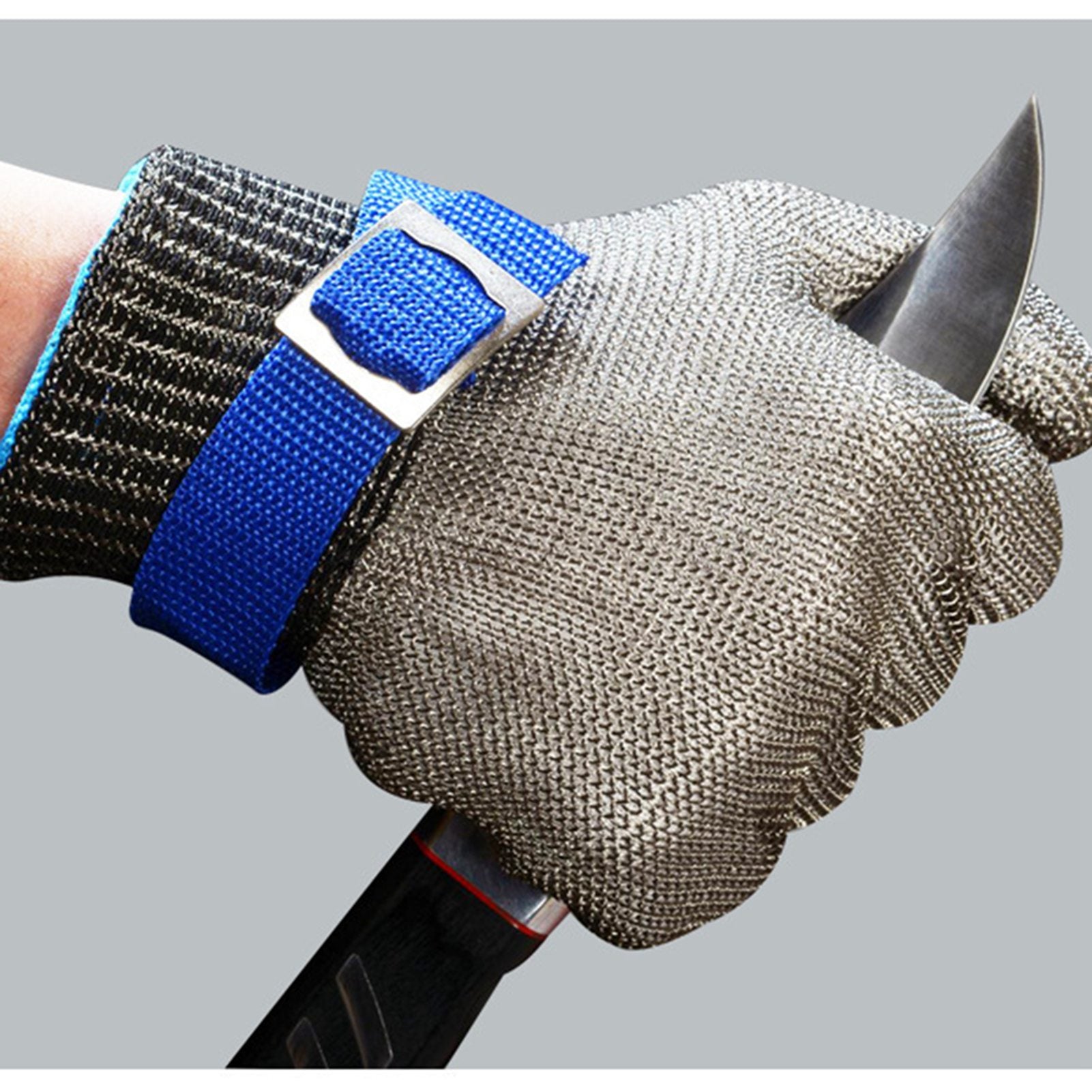 2Pcs Work Gloves Anti Cut Scratch Resistant Buckle Adjustable Safety Gloves for Hand Protection 24.5cm / 9.6in Grey