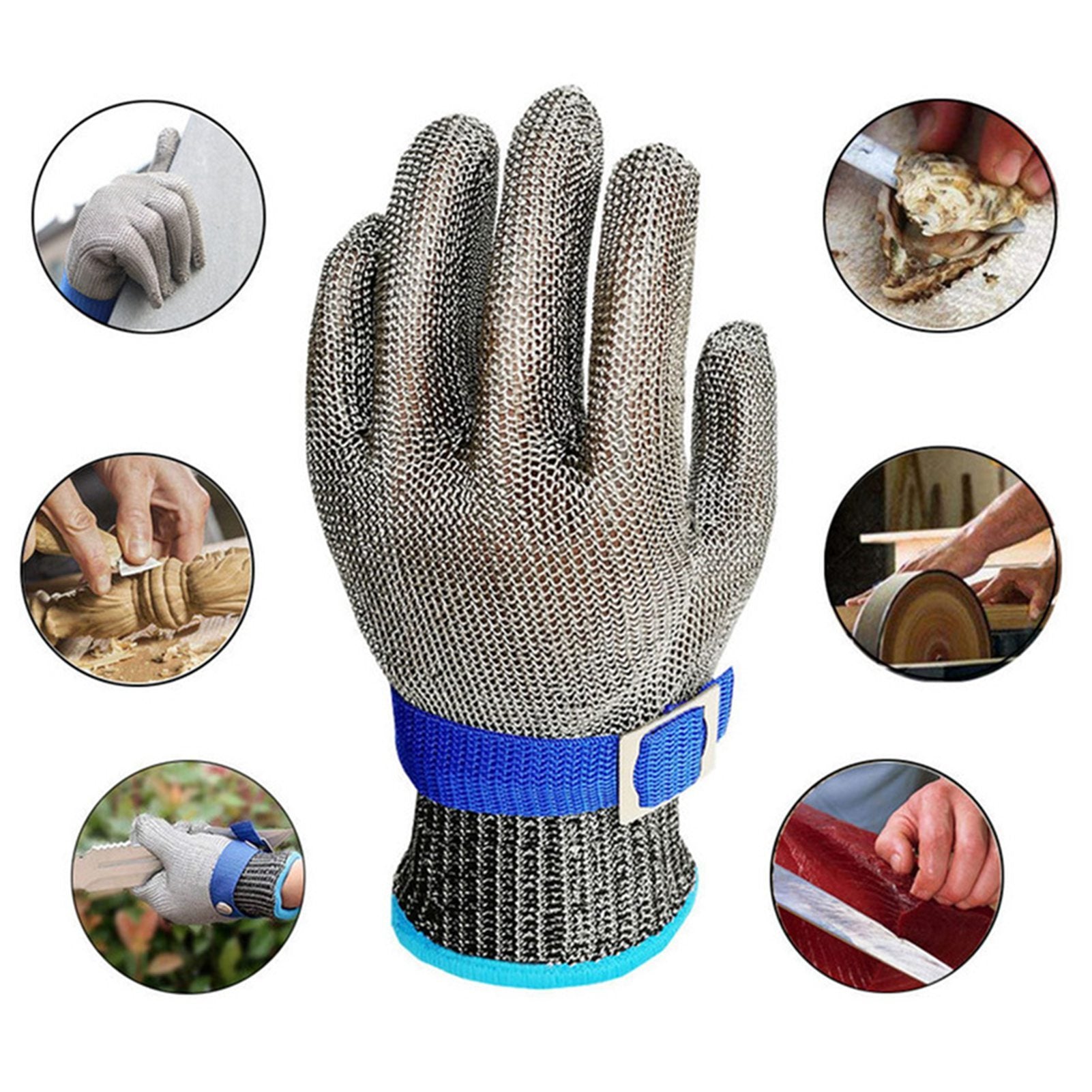 2Pcs Work Gloves Anti Cut Scratch Resistant Buckle Adjustable Safety Gloves for Hand Protection 24.5cm / 9.6in Grey