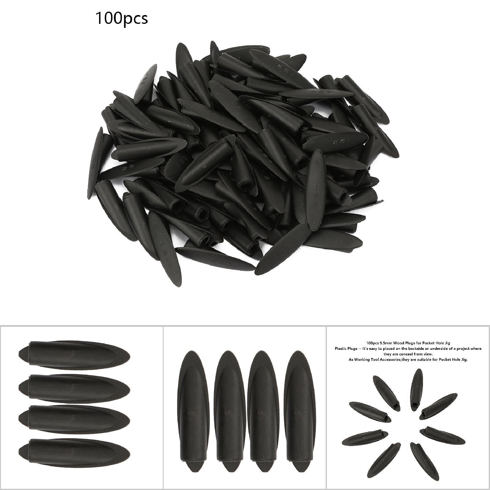 100pcs 9.5mm Wood Plugs for Pocket Hole Jig Wood Working Tool Accessories(black)