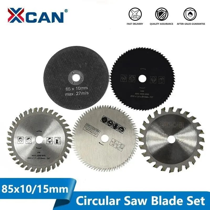XCAN 5pcs 85mm Cutting Tool Wood Saw Blades for Multi-function Power Tool Circular Saw Blade Bore 10mm 15mm Wood Cutting Disc