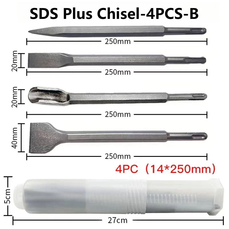 250mm Chisel Set SDS Plus Shank Electric Hammer Drill Bit Point Groove Flat Chisel Masonry Tools for Concrete Brick Wall Rock