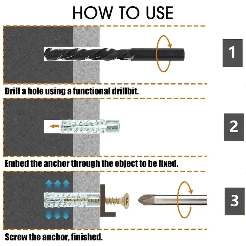 10/200sets Metal Expansion Tube Self Tapping Screws Sets Drilling Plug Screw for Concrete Wall Anchors Fasteners Bolts Kits