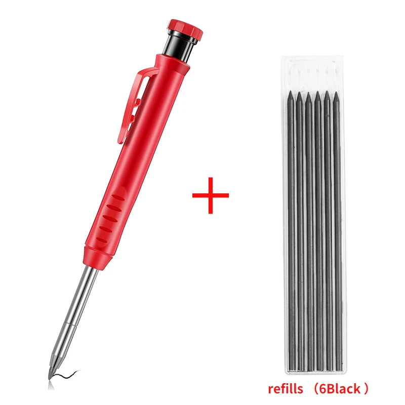 Solid Carpenter Pencil with Refill Lead and Built-in Sharpener for Deep Hole Mechanical Pencil scribing Marking Woodworking Tool