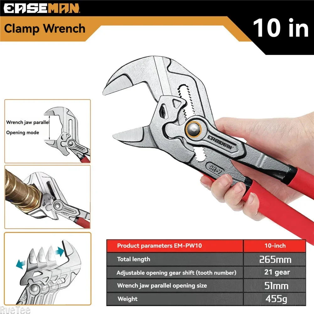 EASEMAN High Quality Heavy Duty Pliers Wrench for Water Pump Plumbing Car Repair Man Gift Hand Tools