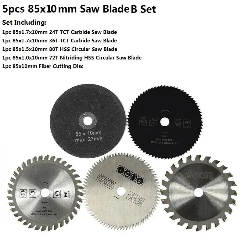 XCAN 5pcs 85mm Cutting Tool Wood Saw Blades for Multi-function Power Tool Circular Saw Blade Bore 10mm 15mm Wood Cutting Disc