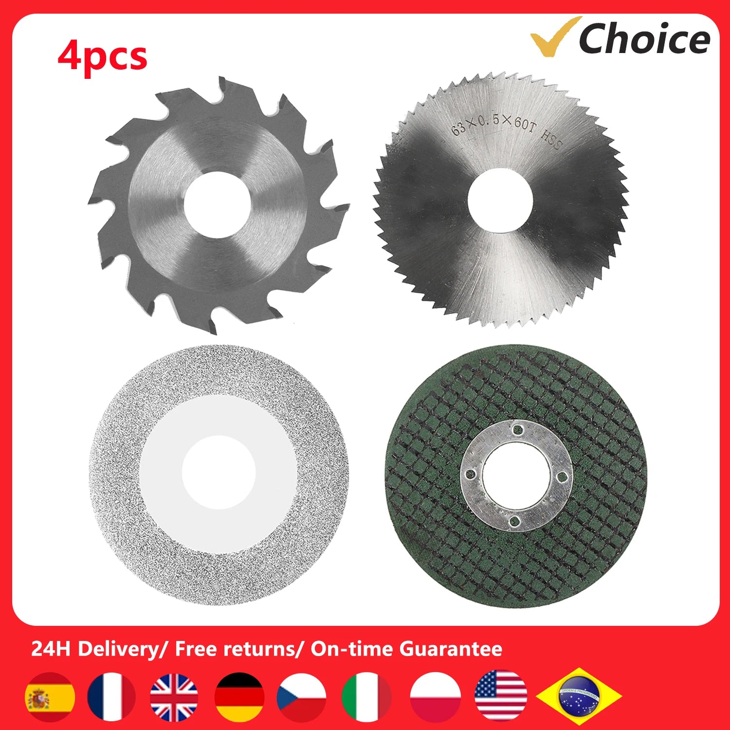 Chainsaw Blade Set  4PCS 2.5in 63mm Resin Saw Blade 60mm Emery Saw Blade 2.5inch 63mm HSS Saw Blade 2.5inch 63mm Alloy Saw Blade