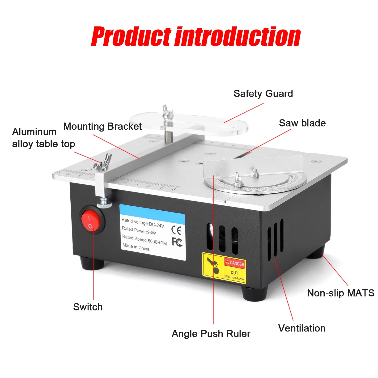 5000RPM Mini Electric Table Saw 7 Speed 96W Household Bench Saw DIY Cutting Machine 14mm Cutting Depth Woodworking Circular Saw