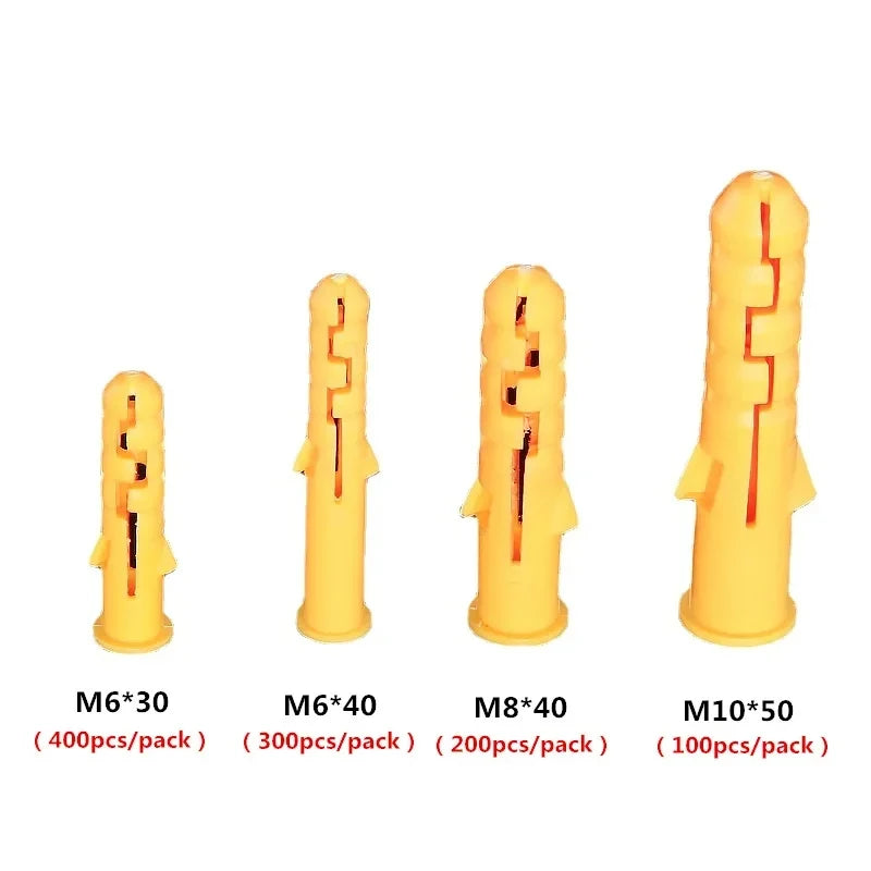 100-400pcs Ribbed Plastic Expansion Pipe M6 M8 M10 Rubber Plug plastic pipe Nylon Column Expansion Screw Anchor Plug Wall plugs
