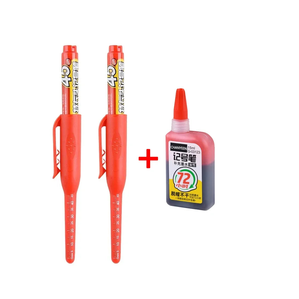 45mm Waterproof Deep Hole Marker Pens Long Nib Head Carpenter Pen Black/Blue/Red Ink for Multi-Purpose Woodworking Hand Tools