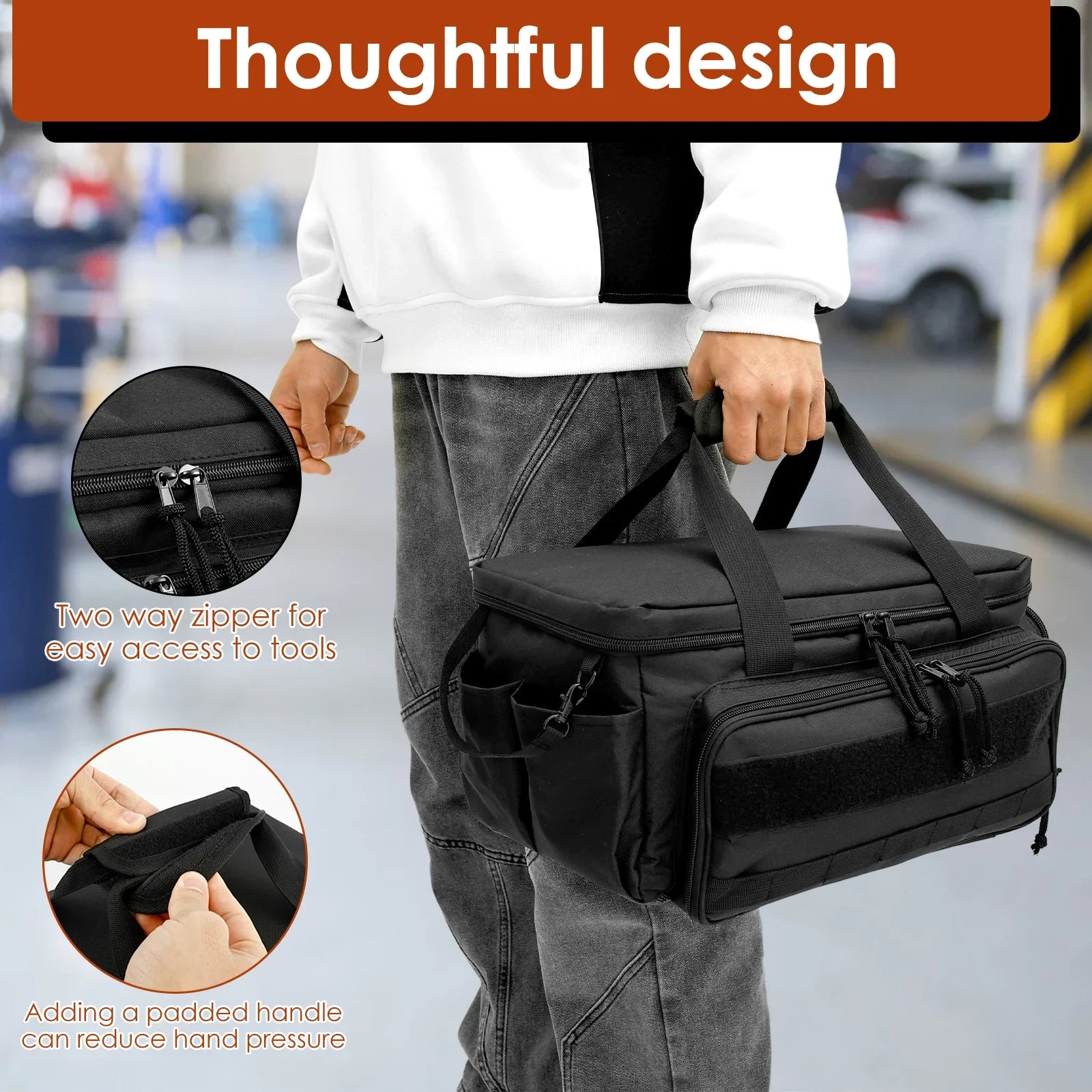 Tool Storage Bag Nylon Hand Tool Bag Multi Pocket Electrician Tool Organizer Large Opening Tool Tote Bag for Carpenter Handyman