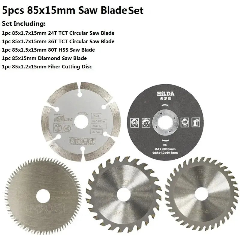 XCAN 5pcs 85mm Cutting Tool Wood Saw Blades for Multi-function Power Tool Circular Saw Blade Bore 10mm 15mm Wood Cutting Disc