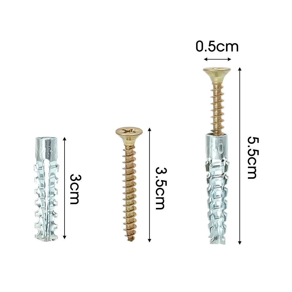 120/10Set Serrated Metal Expansion Tube Self Tapping Screw Pipe Drilling Plug for Concrete Wall Anchors Fasteners Bolt Kits