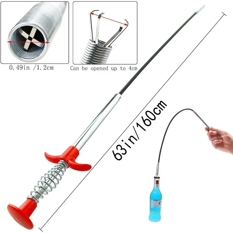 Flexible Grabber Claw Pick Up Reacher Tool 60cm Spring Pipe Dredging Tools Household for Kitchen Bending Sink Tool Litter Pick