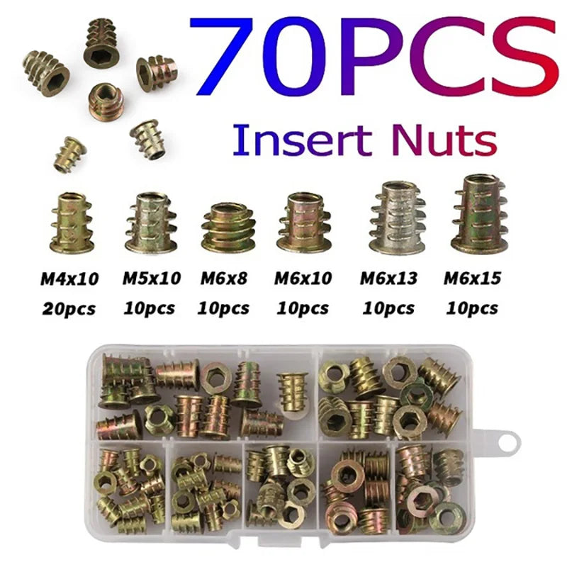 230PCS Assorted Nut Bolt Flanged Hex Drive Head Furniture Nuts M4 M6 M8 M10 Zinc Alloyl Thread for Wood Zinc Alloy Insert Sets
