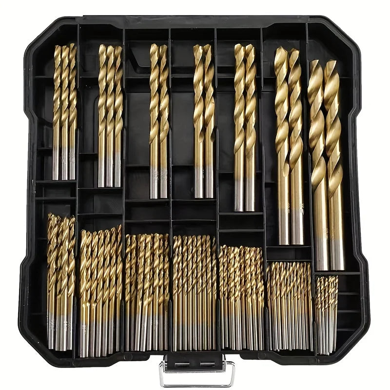 99 Pieces Titanium Twist Drill Bit Set, 135 Tip High Speed Steel, Size from 1/16" Up to 3/8", Ideal Drilling in Wood/Cast Iron