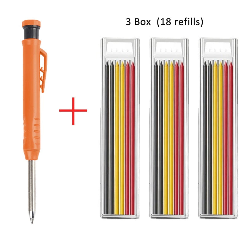 Solid Carpenter Pencil with Refill Lead and Built-in Sharpener for Deep Hole Mechanical Pencil scribing Marking Woodworking Tool