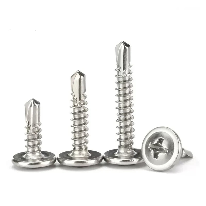210PCS 410 Stainless Steel M4.2 Large Round Head Cross With Cushion Huasi Self Tapping Drilling Tail Dovetail Iron Sheet Screws