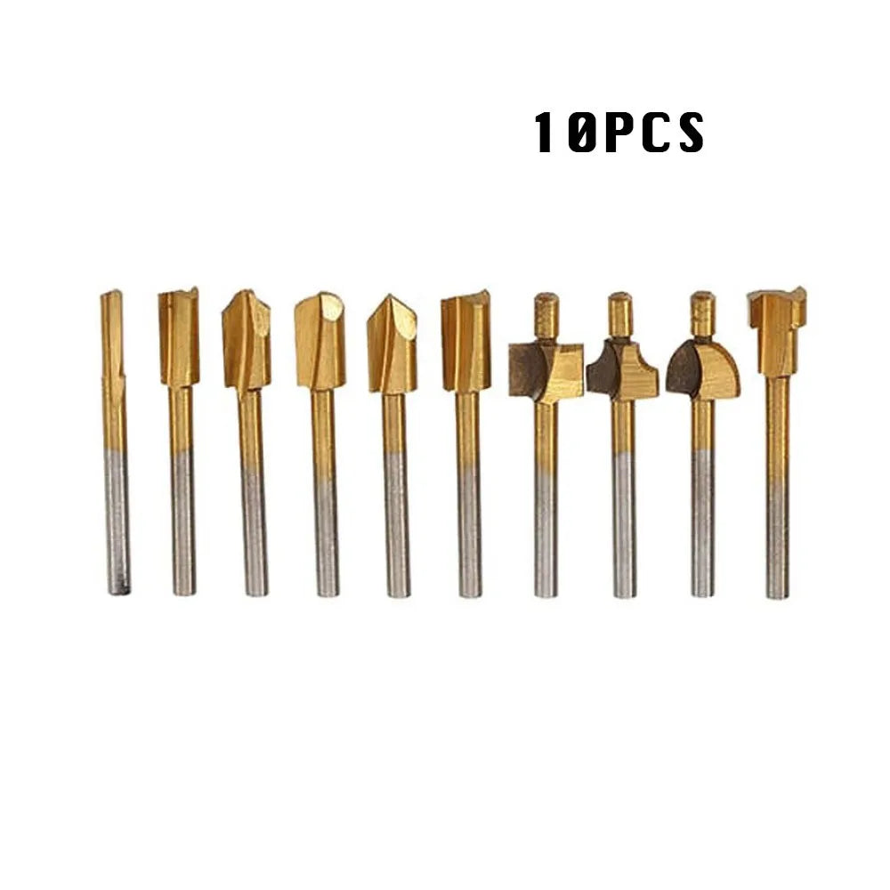 10Pcs Portable HSS Router Bits Rotary Tool Set DIY Wood Cutter Milling Professional 1/8" 3mm Shank Drill Bit for Dremel