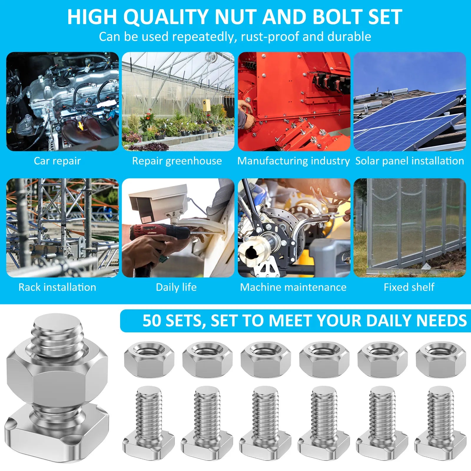 50Pcs Greenhouse Bolts Nuts Set Aluminum Bolts and Nuts Tool Accessory Set Sturdy Greenhouse Accessories for Greenhouse Supplies