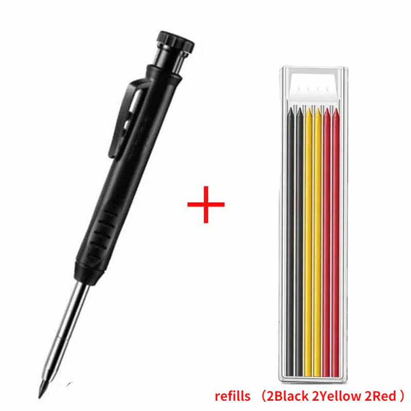 Solid Carpenter Pencil with Refill Lead and Built-in Sharpener for Deep Hole Mechanical Pencil scribing Marking Woodworking Tool