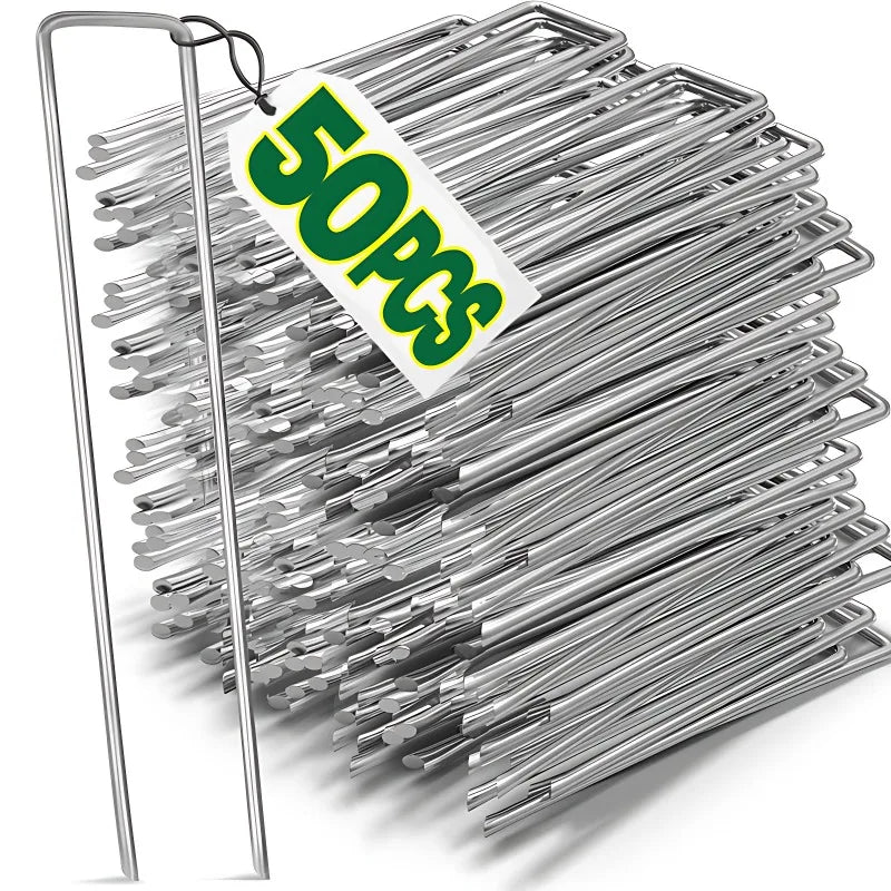 Galvanized Steel U-shaped Garden Stakes Heavy-duty Landscape Spikes Fence Tubing Staples for Holding Lawns Barrier Ground Nails