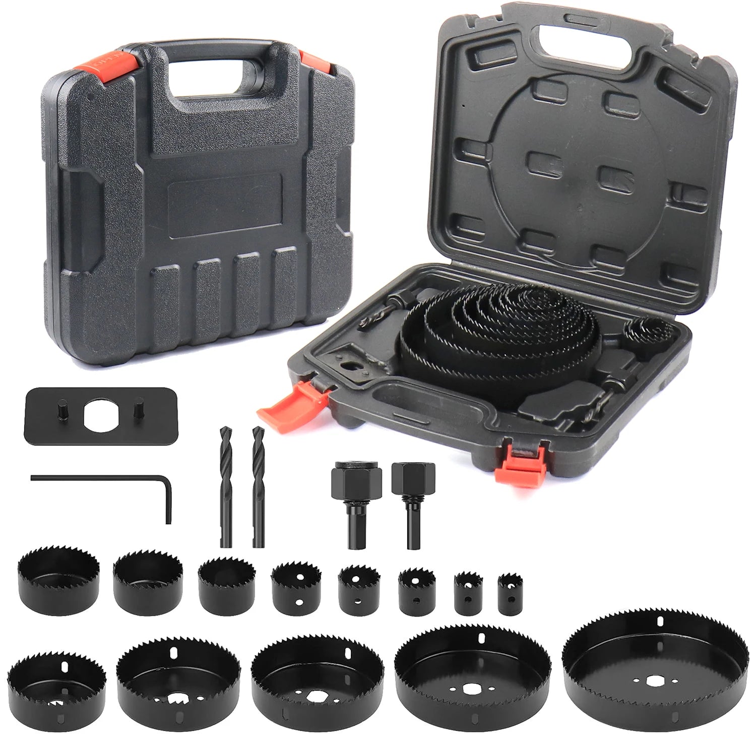 Hole Saw Set 19PCS Hole Saw Kit with 3/4"-6"19-152mm Hole Saw Mandrels Hex Key with Storage Box Ideal for Soft Wood PVC Board