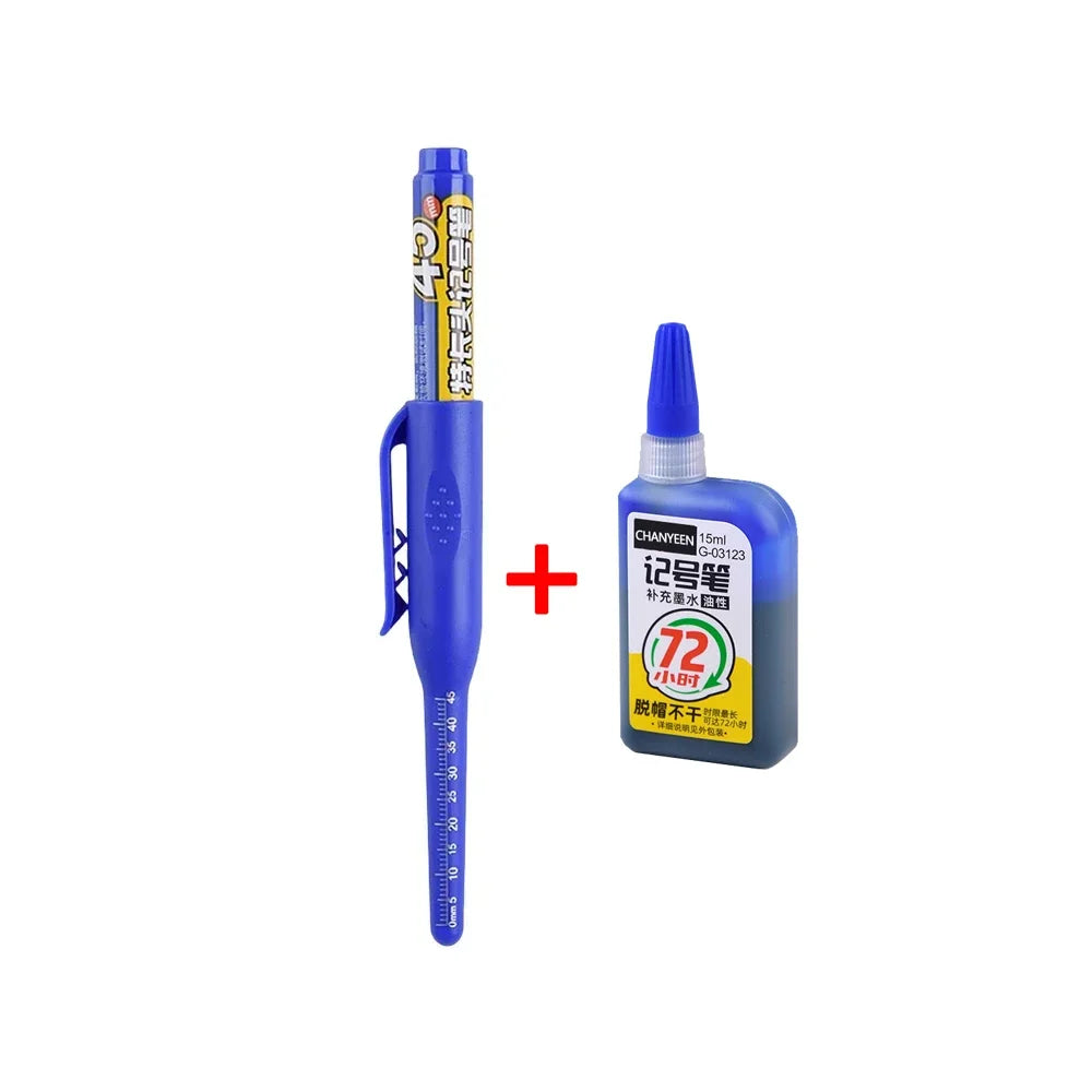 45mm Waterproof Deep Hole Marker Pens Long Nib Head Carpenter Pen Black/Blue/Red Ink for Multi-Purpose Woodworking Hand Tools