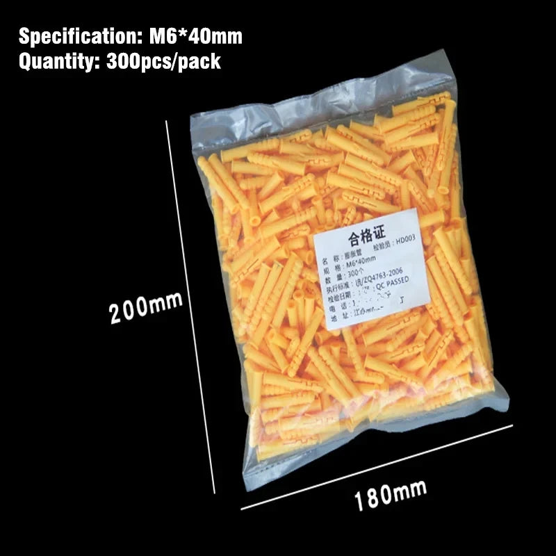 100-400pcs Ribbed Plastic Expansion Pipe M6 M8 M10 Rubber Plug plastic pipe Nylon Column Expansion Screw Anchor Plug Wall plugs