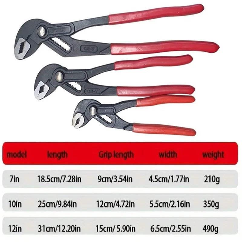 7/10/12 Inch Water Pump Pliers Quick-Release Plumbing Pliers Pipe Wrench Adjustable Water Pipe Clamp Pliers Household Hand Tools
