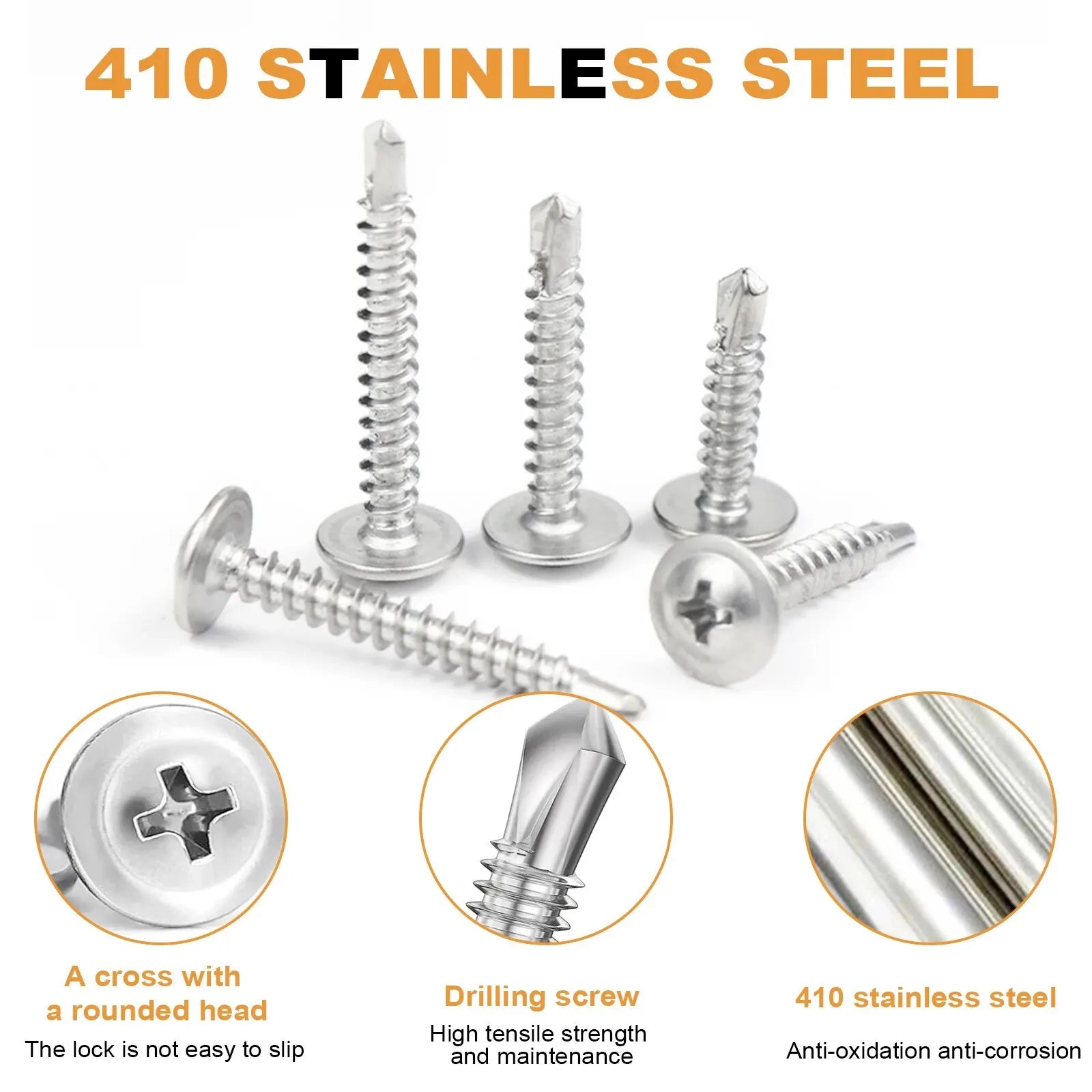Improved Truss Head Stainless Steel #8 Self-Tapping Screw Assembly Kit For Metal, Plastic, Aluminum,60Self-Drilling Screws