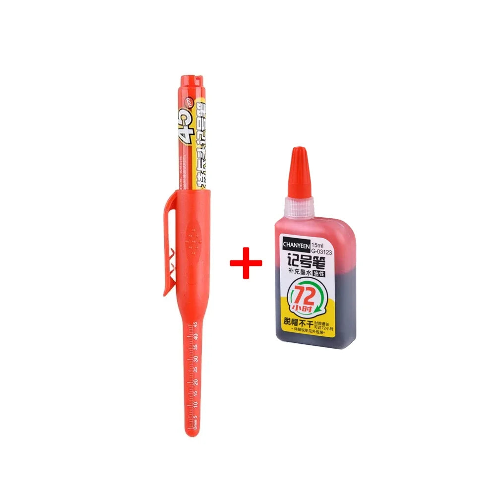 45mm Waterproof Deep Hole Marker Pens Long Nib Head Carpenter Pen Black/Blue/Red Ink for Multi-Purpose Woodworking Hand Tools