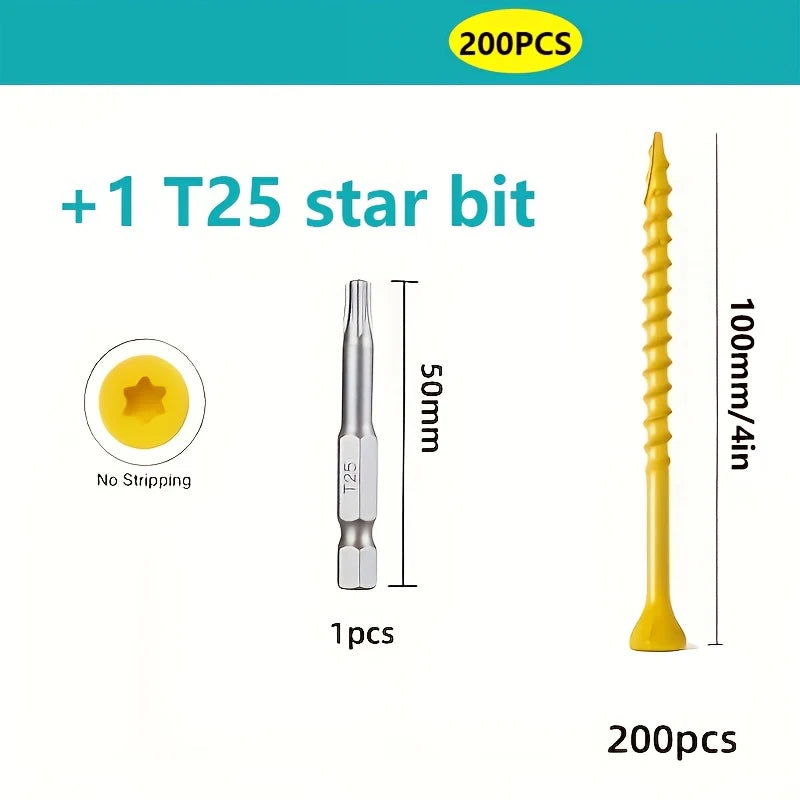 200pcs #10*4" Bronze Self-Drilling Wood Screws with T25 Star Drive, Grade 5, Epoxy & Ceramic Coated for Rust Protection