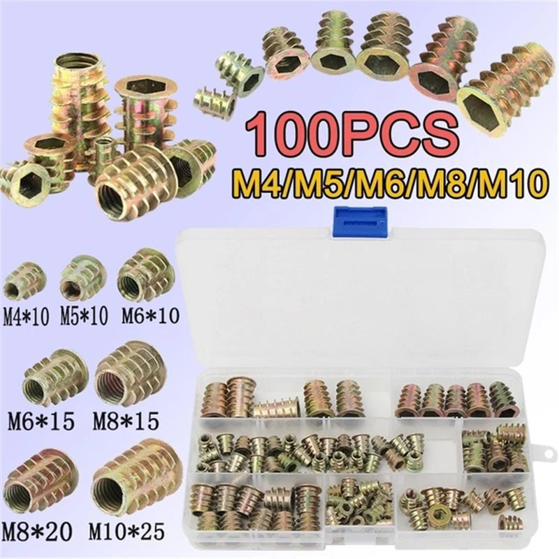 230PCS Assorted Nut Bolt Flanged Hex Drive Head Furniture Nuts M4 M6 M8 M10 Zinc Alloyl Thread for Wood Zinc Alloy Insert Sets
