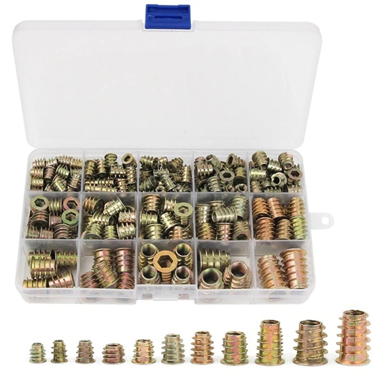 230PCS Assorted Nut Bolt Flanged Hex Drive Head Furniture Nuts M4 M6 M8 M10 Zinc Alloyl Thread for Wood Zinc Alloy Insert Sets