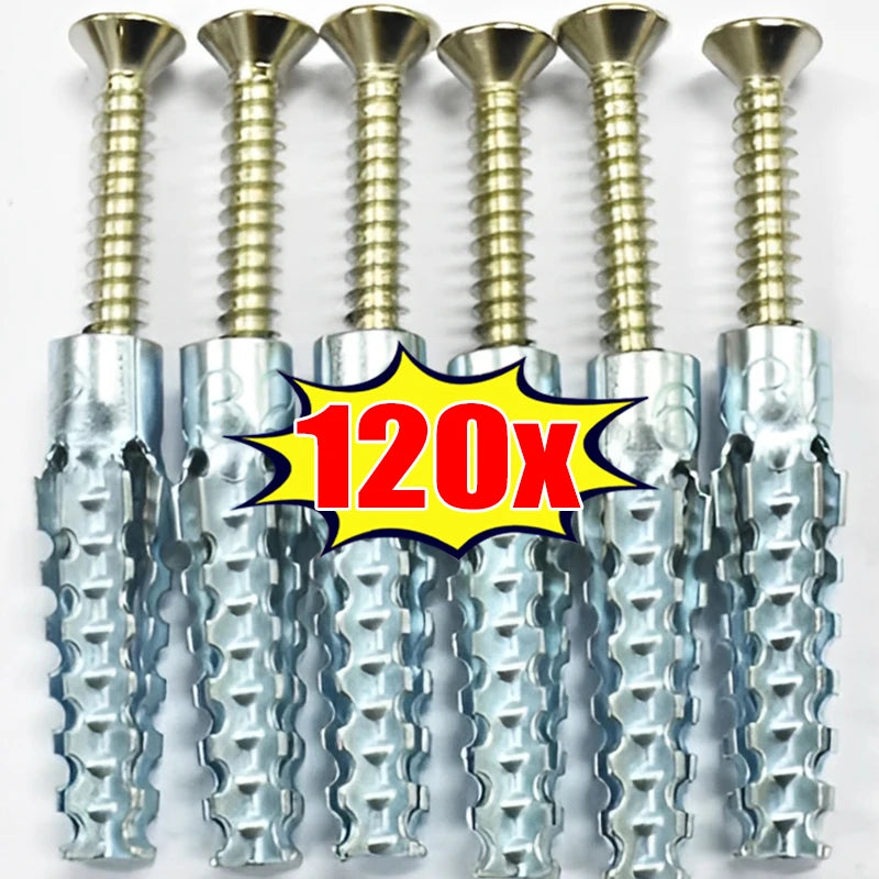 120/10Set Serrated Metal Expansion Tube Self Tapping Screw Pipe Drilling Plug for Concrete Wall Anchors Fasteners Bolt Kits