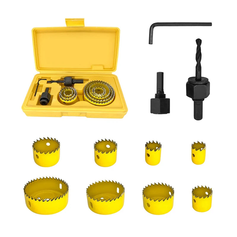 11pcs/set Hole Saw Cutting Set Kit Tools 19-64mm Wood Metal Alloys Circular Round with Case