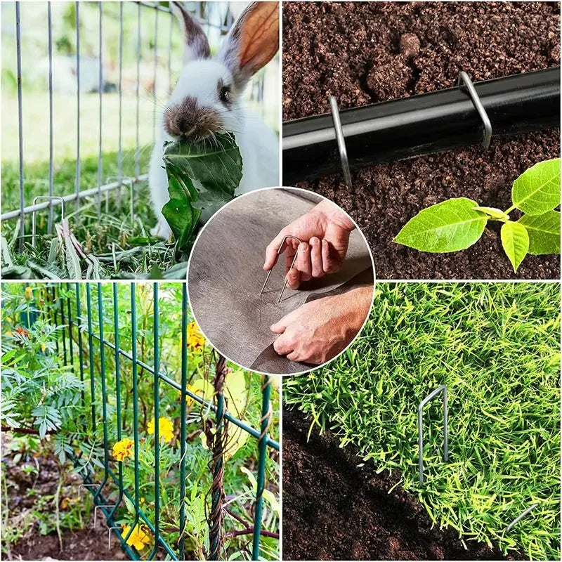 Galvanized Steel U-shaped Garden Stakes Heavy-duty Landscape Spikes Fence Tubing Staples for Holding Lawns Barrier Ground Nails