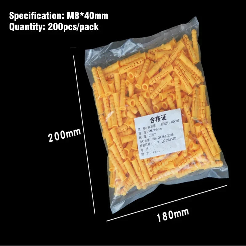 100-400pcs Ribbed Plastic Expansion Pipe M6 M8 M10 Rubber Plug plastic pipe Nylon Column Expansion Screw Anchor Plug Wall plugs