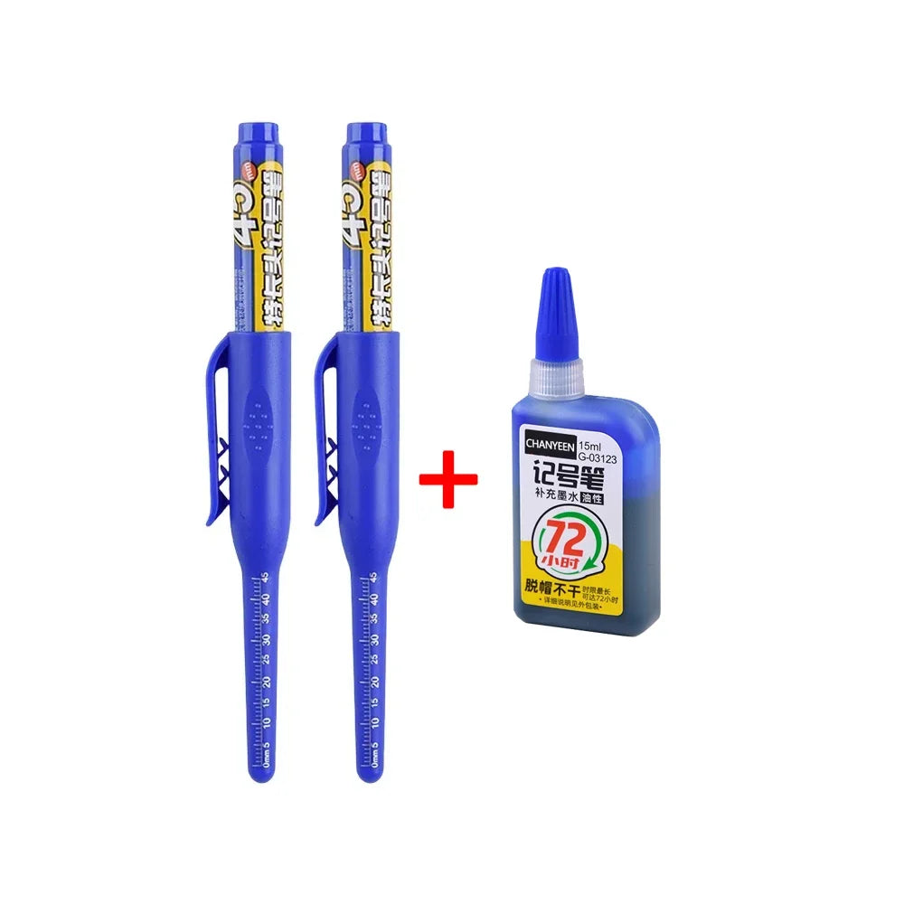 45mm Waterproof Deep Hole Marker Pens Long Nib Head Carpenter Pen Black/Blue/Red Ink for Multi-Purpose Woodworking Hand Tools