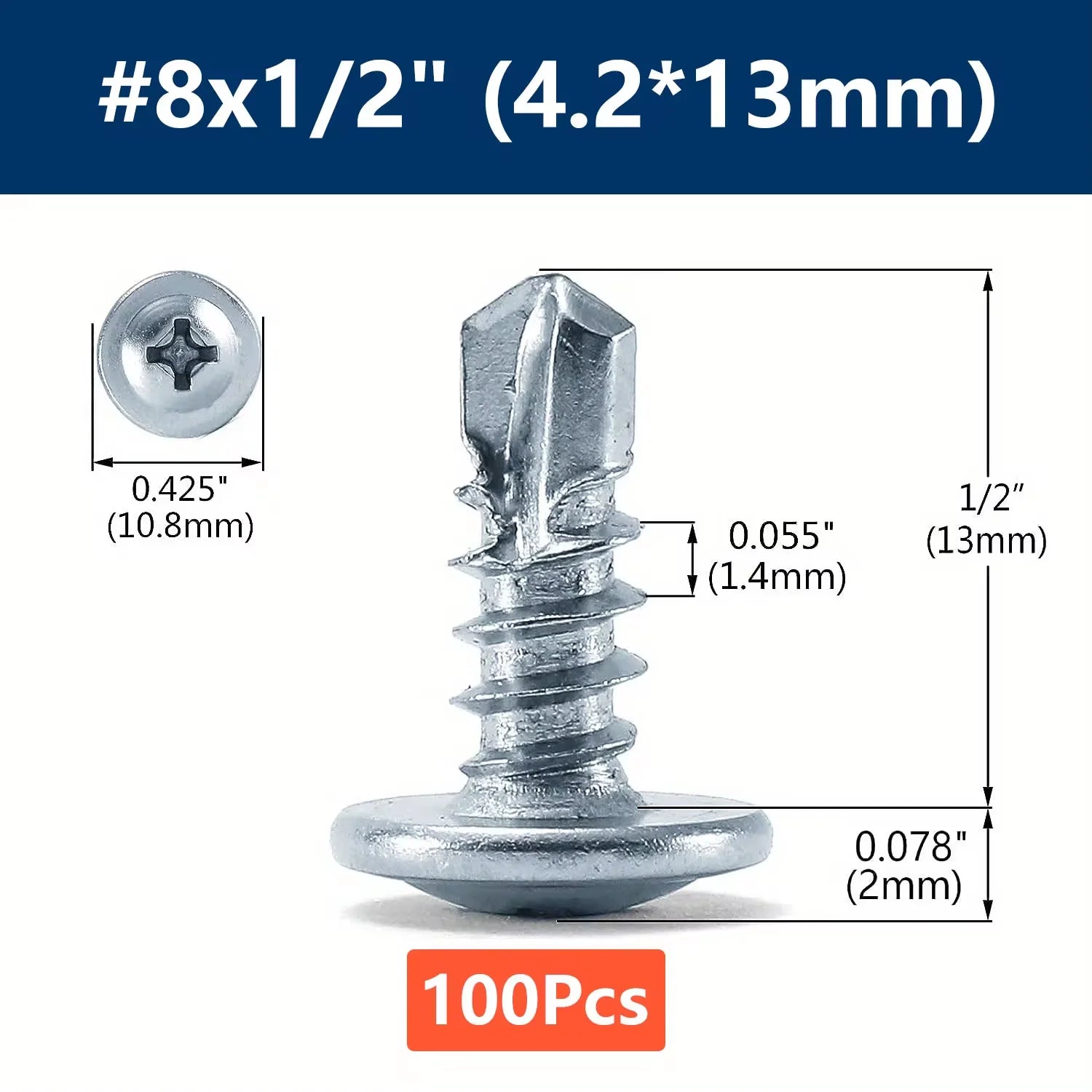 #8 Phillips Truss Head Self Drilling Tek Screw Zinc Oxide Sheet Metal Screws Fast Self Tapping Screws Lath to Metal Studs 100Pcs
