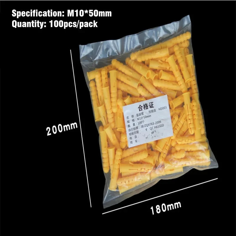 100-400pcs Ribbed Plastic Expansion Pipe M6 M8 M10 Rubber Plug plastic pipe Nylon Column Expansion Screw Anchor Plug Wall plugs