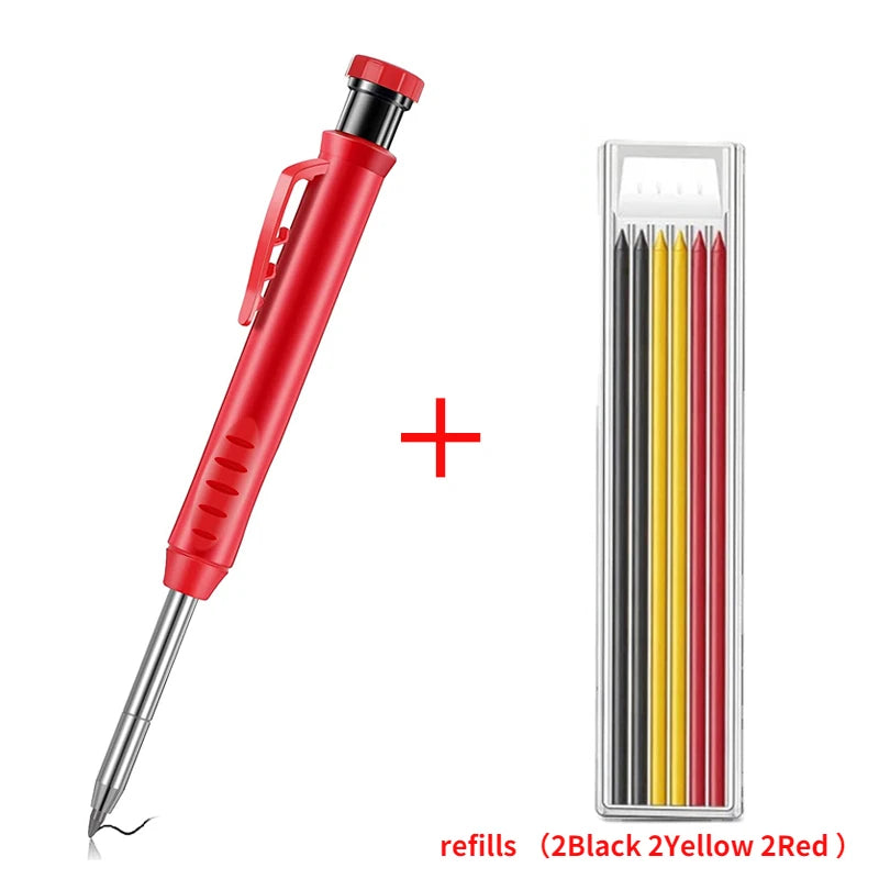 Solid Carpenter Pencil with Refill Lead and Built-in Sharpener for Deep Hole Mechanical Pencil scribing Marking Woodworking Tool