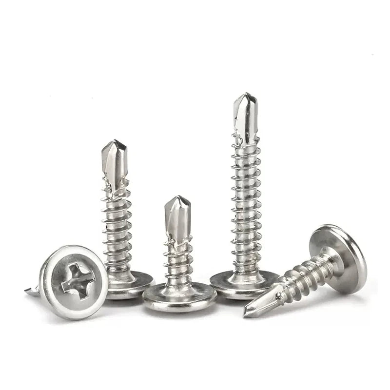 210PCS 410 Stainless Steel M4.2 Large Round Head Cross With Cushion Huasi Self Tapping Drilling Tail Dovetail Iron Sheet Screws
