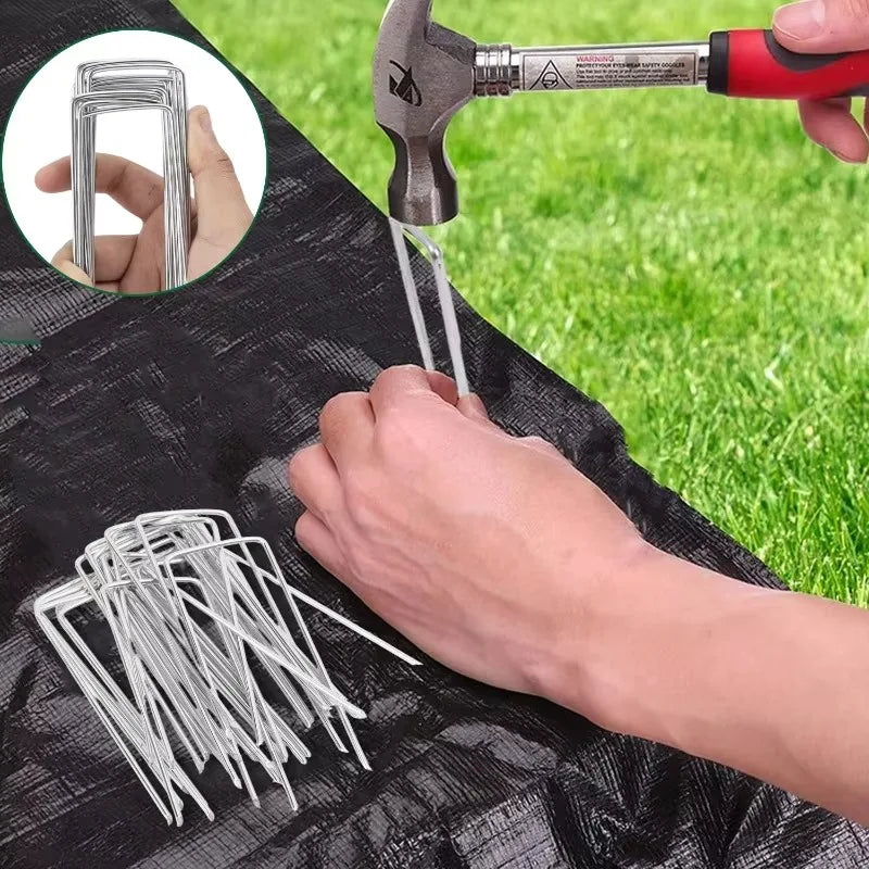 Galvanized Steel U-shaped Garden Stakes Heavy-duty Landscape Spikes Fence Tubing Staples for Holding Lawns Barrier Ground Nails