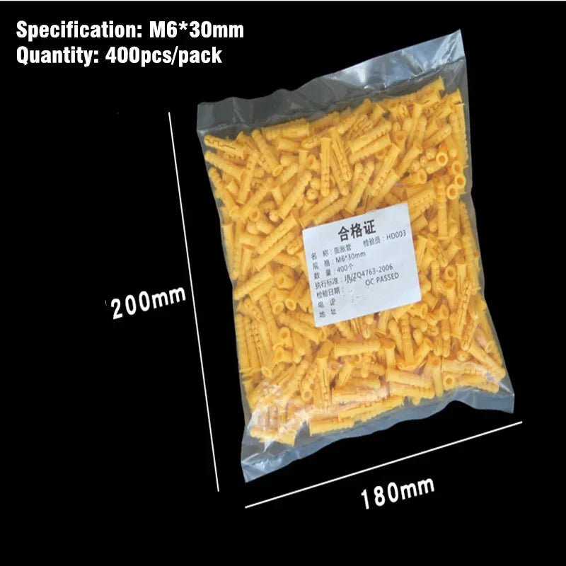 100-400pcs Ribbed Plastic Expansion Pipe M6 M8 M10 Rubber Plug plastic pipe Nylon Column Expansion Screw Anchor Plug Wall plugs