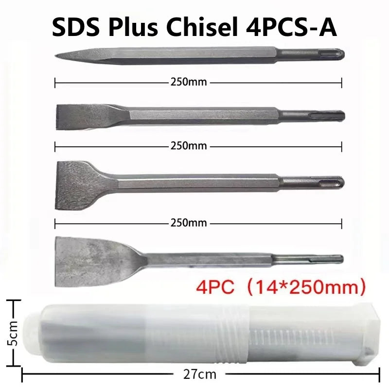250mm Chisel Set SDS Plus Shank Electric Hammer Drill Bit Point Groove Flat Chisel Masonry Tools for Concrete Brick Wall Rock