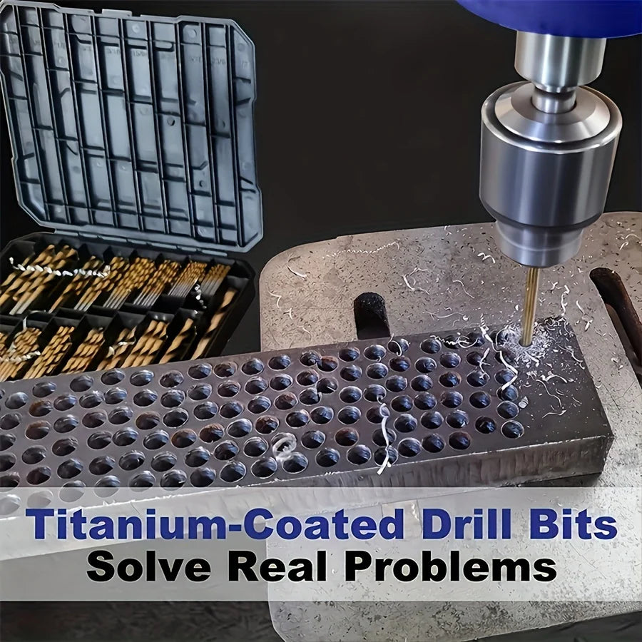 99 Pieces Titanium Twist Drill Bit Set, 135 Tip High Speed Steel, Size from 1/16" Up to 3/8", Ideal Drilling in Wood/Cast Iron