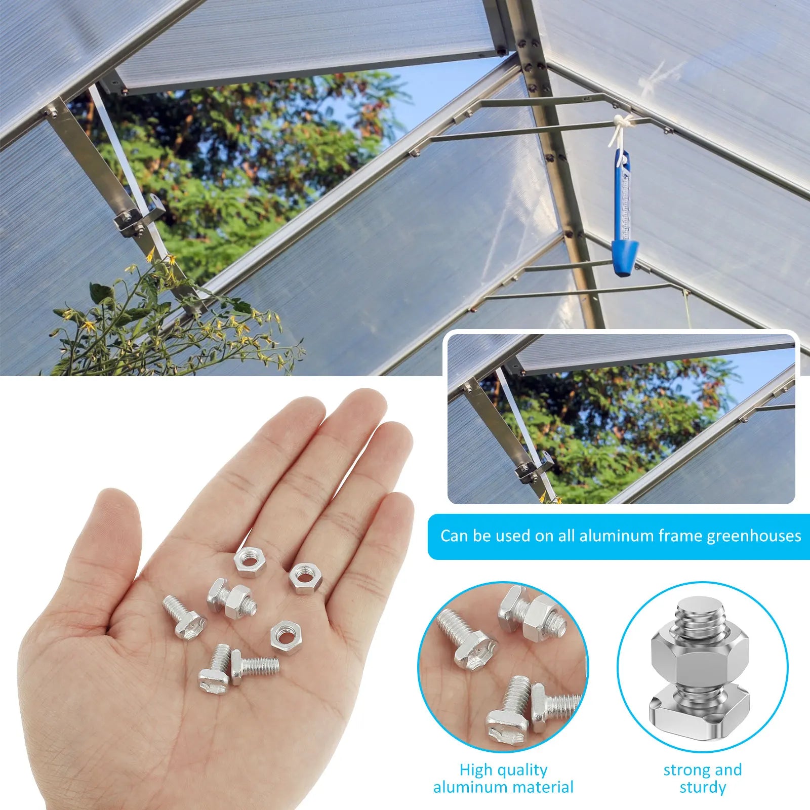 50Pcs Greenhouse Bolts Nuts Set Aluminum Bolts and Nuts Tool Accessory Set Sturdy Greenhouse Accessories for Greenhouse Supplies