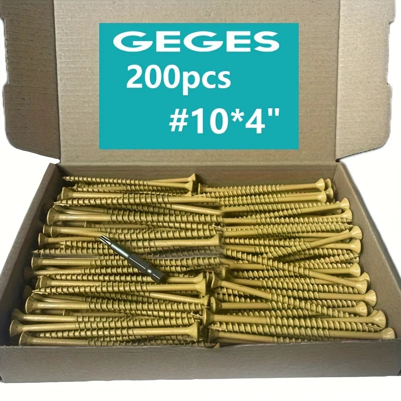 200pcs #10*4" Bronze Self-Drilling Wood Screws with T25 Star Drive, Grade 5, Epoxy & Ceramic Coated for Rust Protection